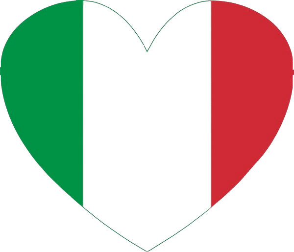 Corazón con la bandera de Italia que representa un centro de idiomas en Puebla con cursos especializados en lengua italiana.