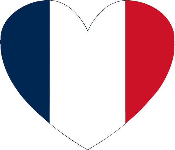 Corazón con los colores de la bandera de Francia representando un curso de idiomas en Puebla para aprender francés.
