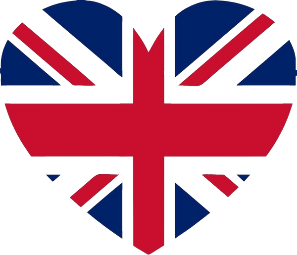 Corazón con la bandera del Reino Unido, símbolo de programas de idiomas en Puebla para aprender inglés británico.